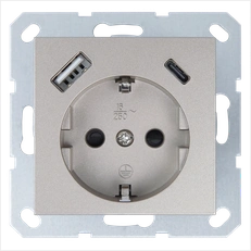 Изображение Розетка SCHUKO© с USB A+C с защитными шторками 16A 250V~ 2P+T USB 25CH, цвет шампань
